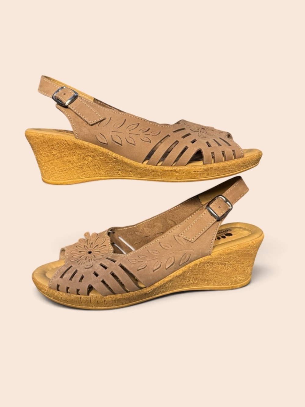 Spring Step Slingback Sandals Adjustable strap wedge heel 6.5